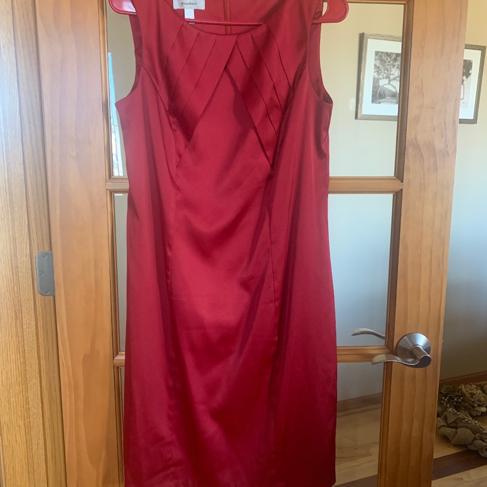 Red Satin Sheath Dress. Size 8. Hits above knee.